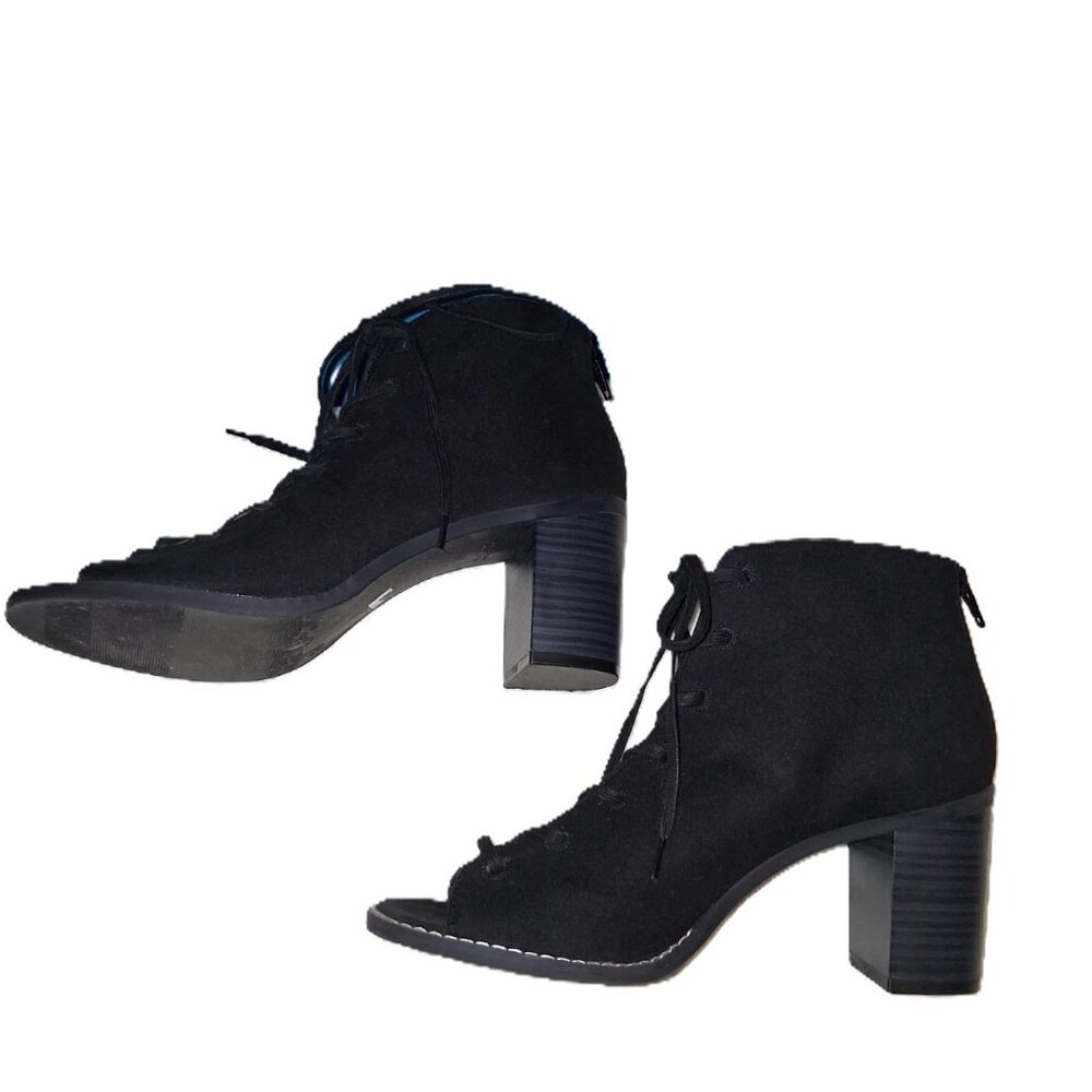 Old Navy Black Faux Suede Lace-Up Open-Toe Booties | Back Zip | 3” Heel | Size 8 - Picture 5 of 9